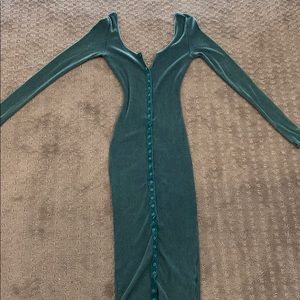 Teal button up ribbed long sleeve dress